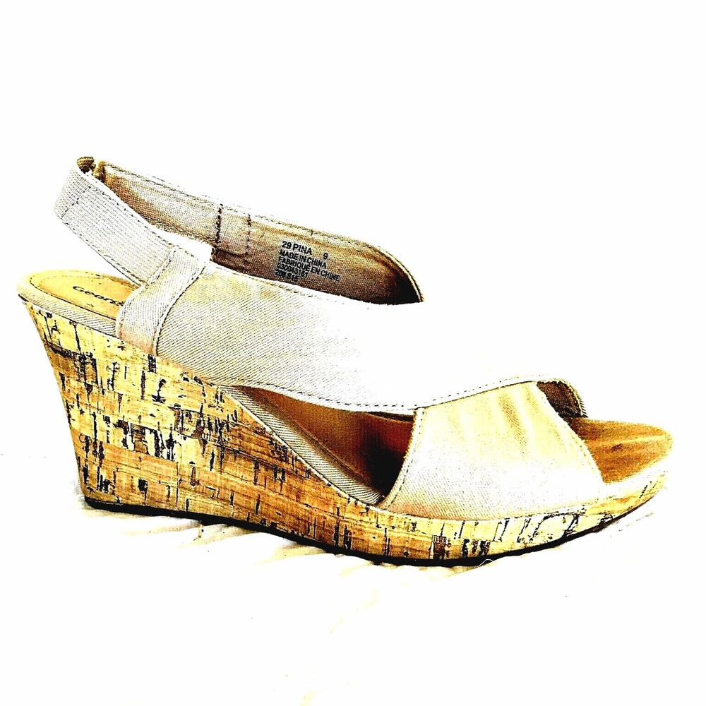 George Espadrille Sandals Canvas Cork Heel Wedge 9 29 Womens Sling Back Festival